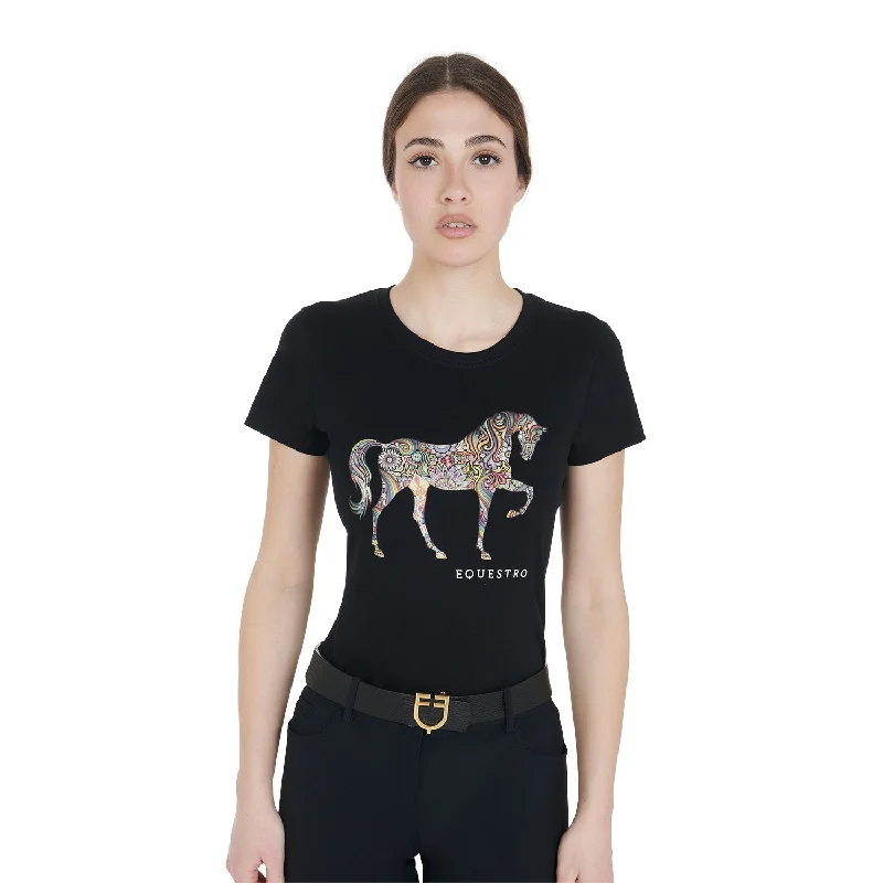 Women´s T-Shirt Floral Horse Silhouette-- Fleece Fabric Down Fabric Feather Fabric
