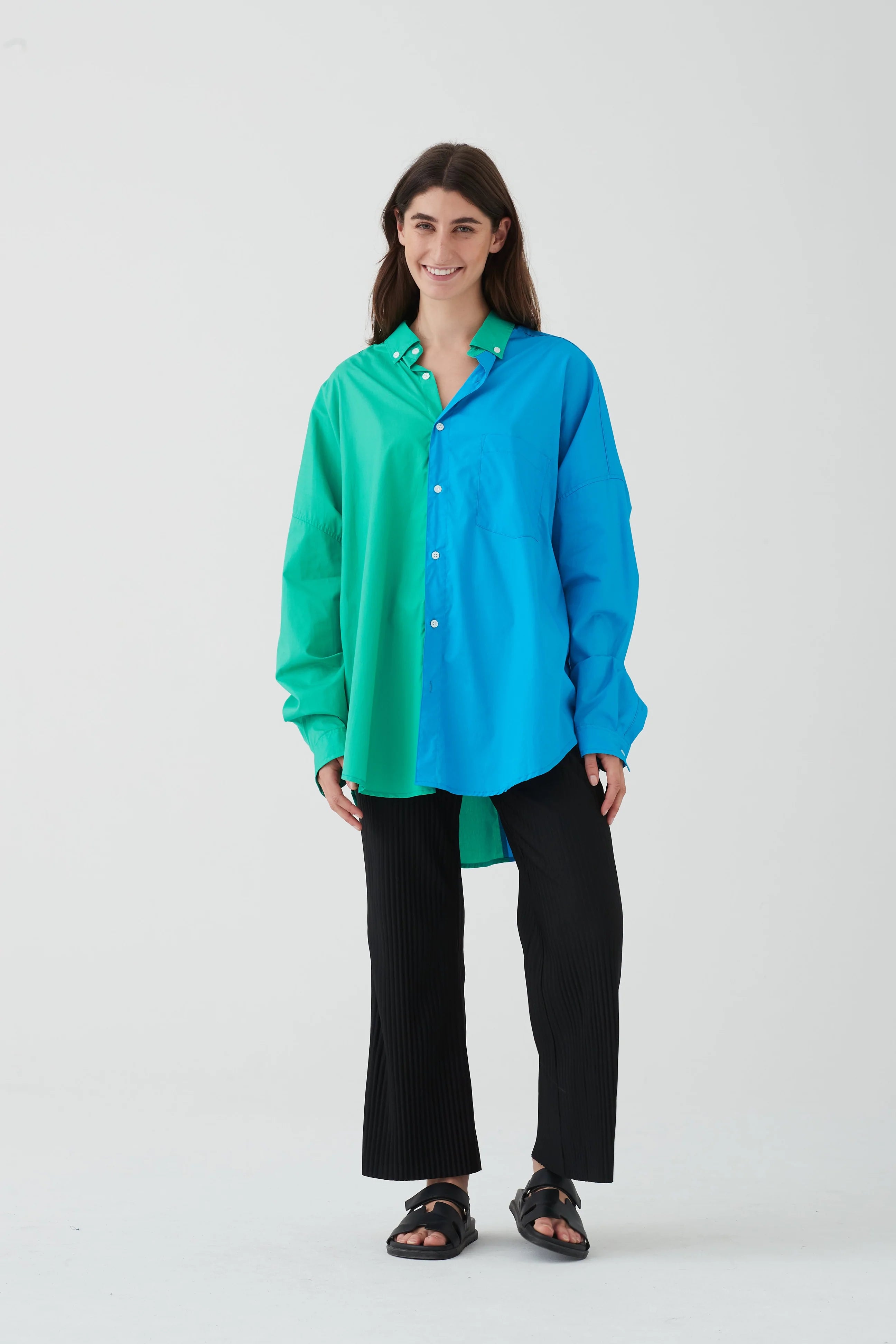BLANCA HENRIETTA SHIRT- GREEN / BLUE-- Graphic T-Shirt Round Neck Polyester