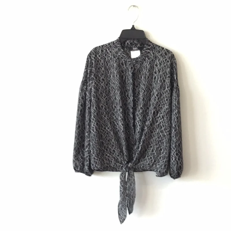 Geometric Tie Front Blouse Asymmetric Hem Blouse