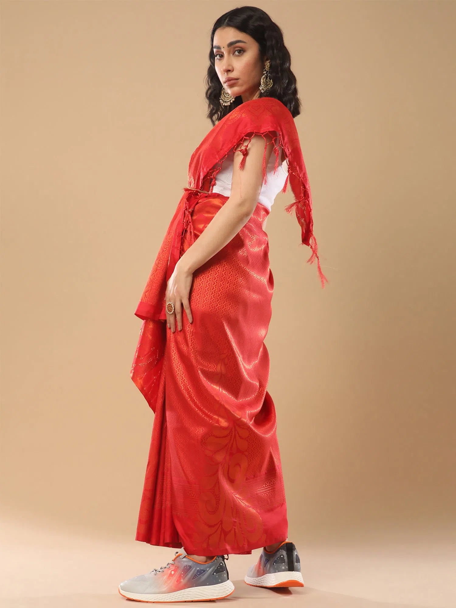 Saree Mall Women's  Blend Red Woven Design Handloom Saree With Blouse Piece-KNMNI2004 Feminine Pastel Blouse