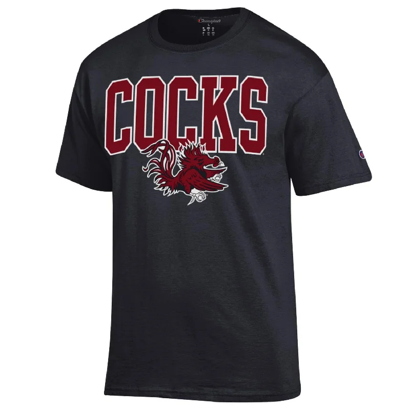 BLACK COCKS WITH GAMECOCK LOGO CHAMPION T-SHIRT-- Fashionable Trendy Casual