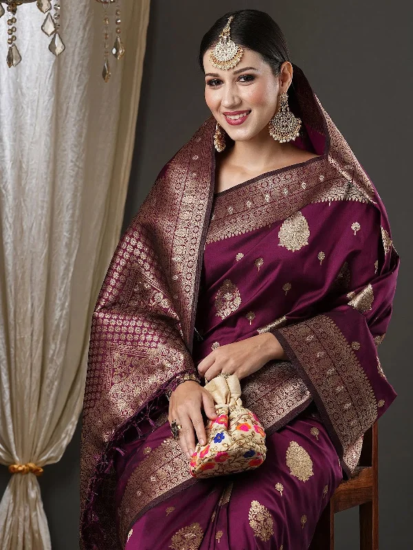 Saree Mall Women's  Blend Purple Woven Design Designer Saree With Blouse Piece-18PAKHI1904 Off-Shoulder Wrap Blouse