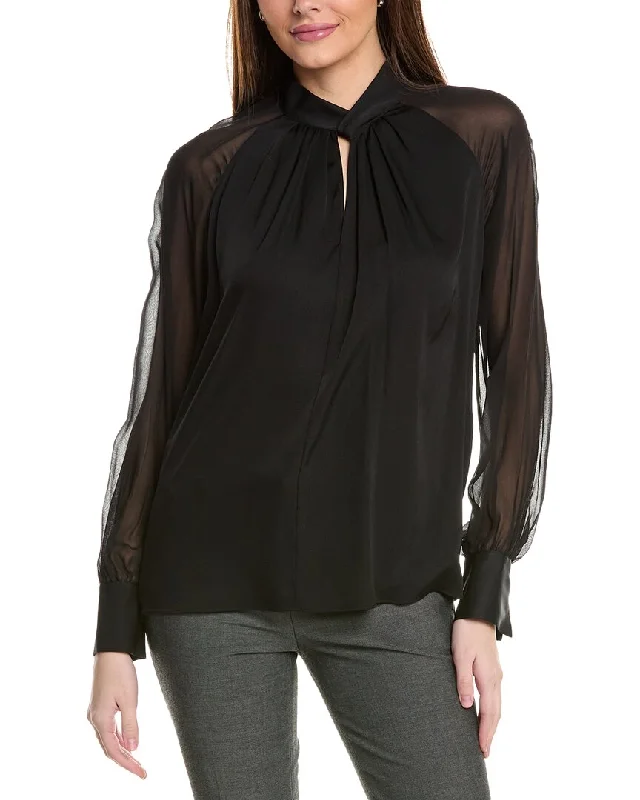 Elie Tahari The Valentine Silk-Blend Blouse Double Button Blouse