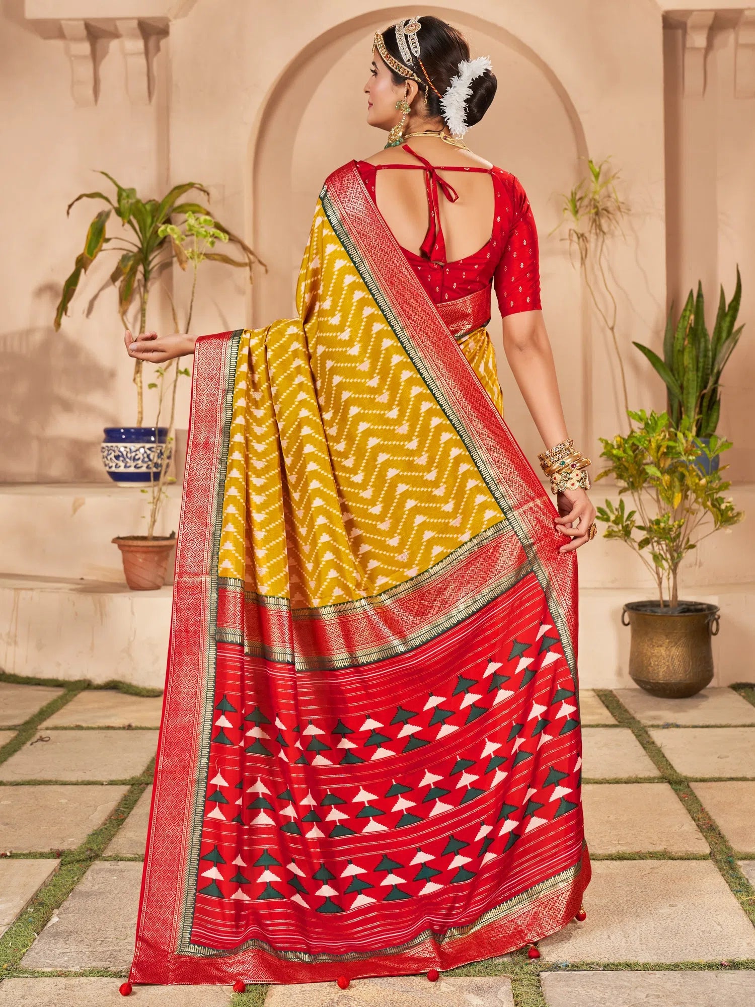 Saree Mall Women's  Blend Mustard Woven Design Designer Saree With Blouse Piece-MDHURM2007 Satin Bow Blouse