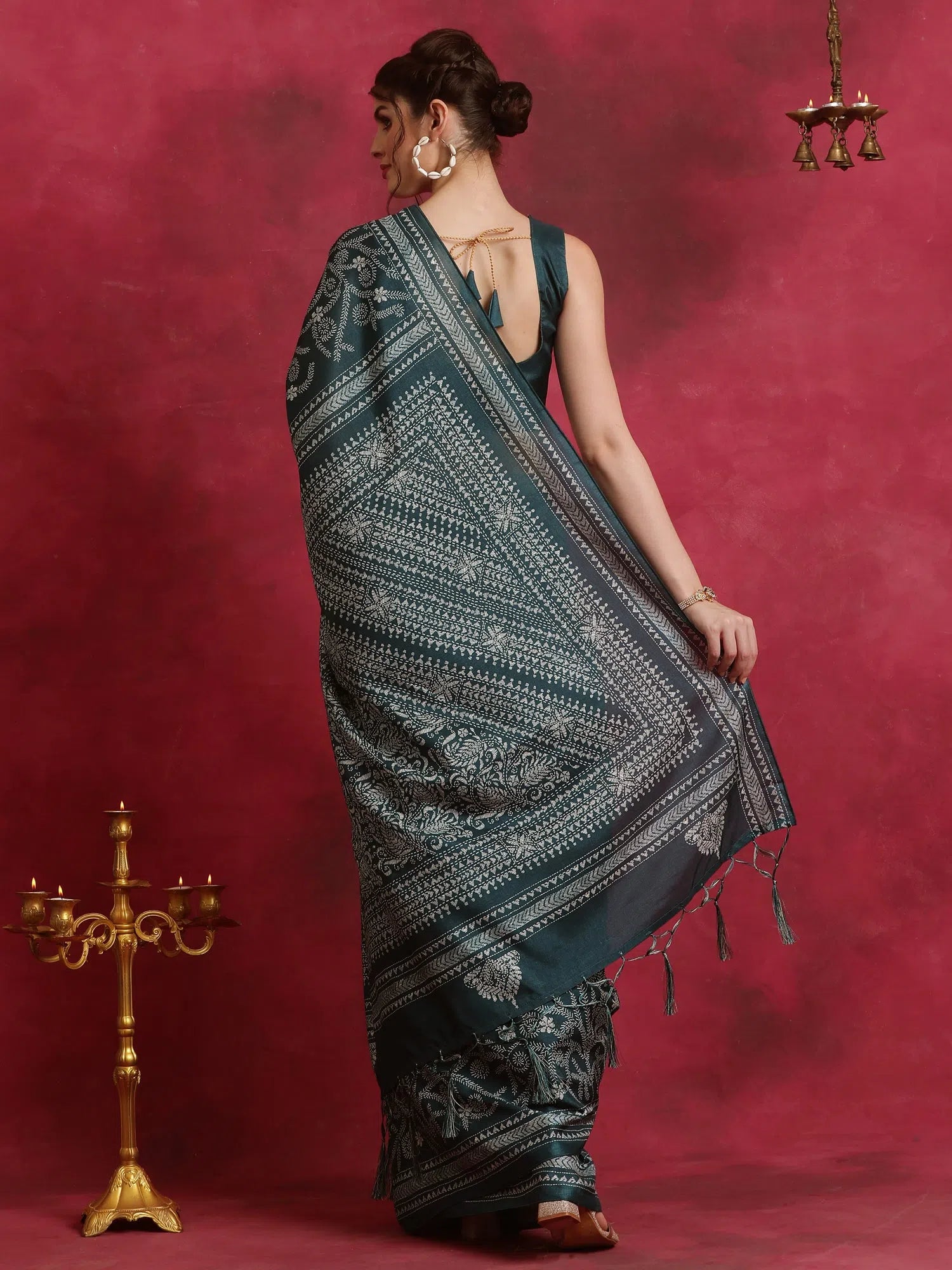 Saree Mall Women's Manipuri  Grey Printed Designer Saree With Blouse Piece-KNTHAC904 Vintage Polka Blouse