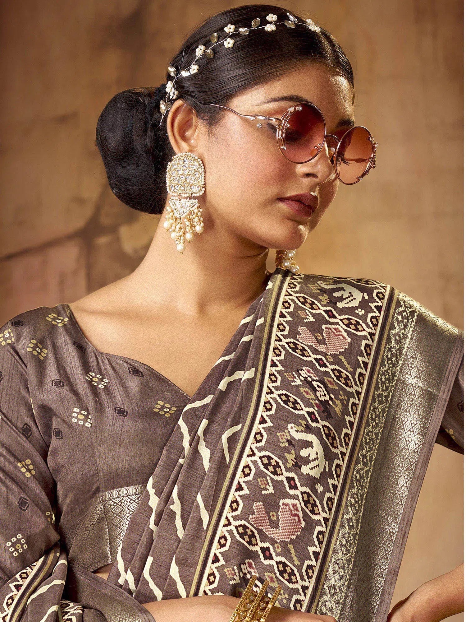 Saree Mall Women's Dola  Brown Printed Designer Saree With Blouse Piece-JANNAT3001 Casual Relaxed Blouse