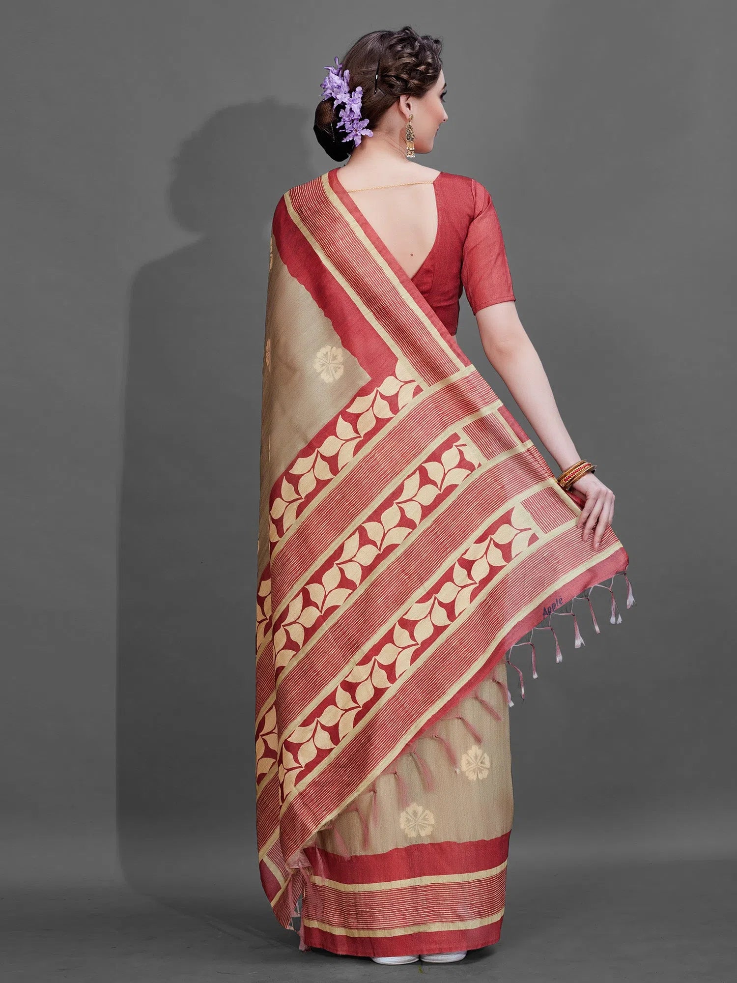 Saree Mall Women's Manipuri  Beige Digital Print Designer Saree With Blouse Piece-KLMK12B Chic Off-Shoulder Blouse