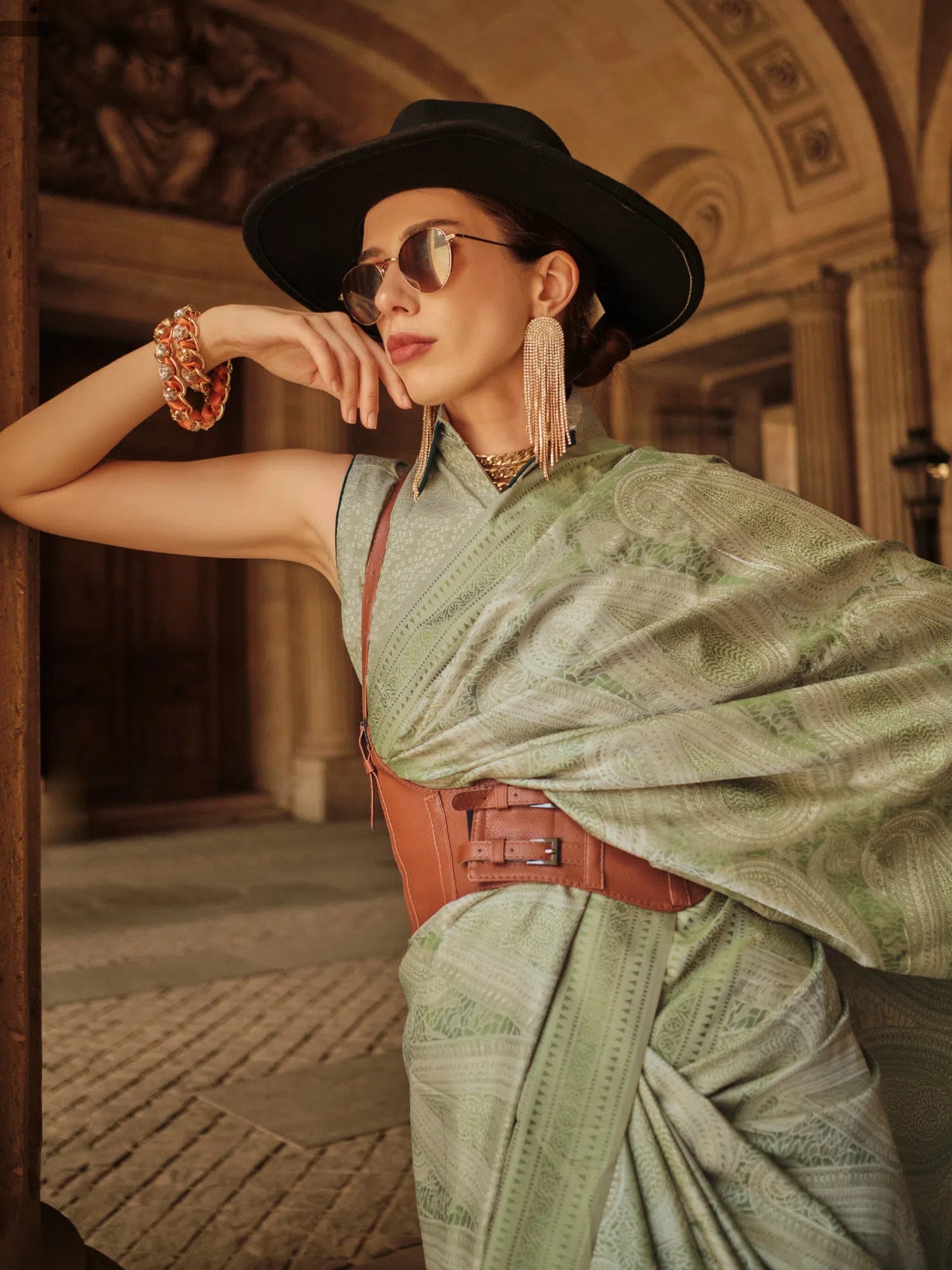 Saree Mall Women's Satin  Sea Green Woven Design Designer Saree With Blouse Piece-KYHA336004 Vintage Polka Blouse