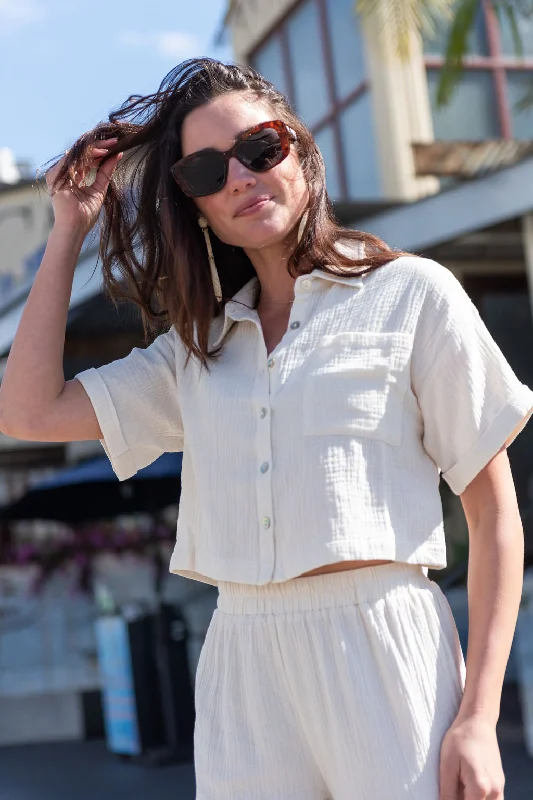 Drop Shoulder Button Up Shirt-- Fitted T-Shirt Seamless Stretchy