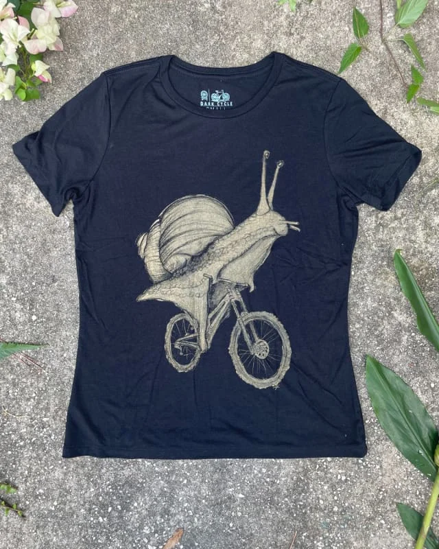 Snail on A Bicycle Women's Shirt-- Collared Crew Neck Turtle Neck