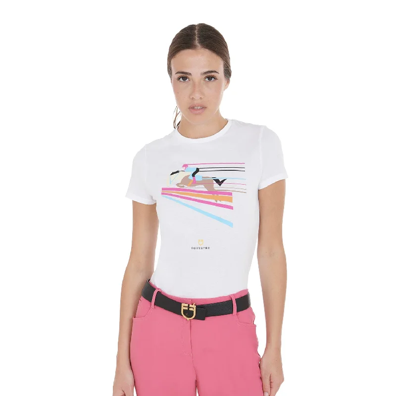 Women's Slim Fit T-Shirt with Colorful Jumping Design-- Cotton Fabric Linen Fabric Terry Fabric