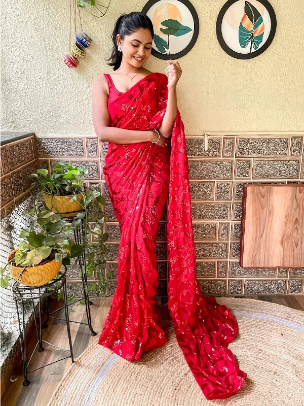 Saree Mall Women's Georgette Red Embellished Designer Saree With Blouse Piece-KESARI2002 Classic Minimalist Blouse Saree Mall Women's Georgette Red Embellished Designer Saree With Blouse Piece-KESARI2002 Classic Minimalist Blouse