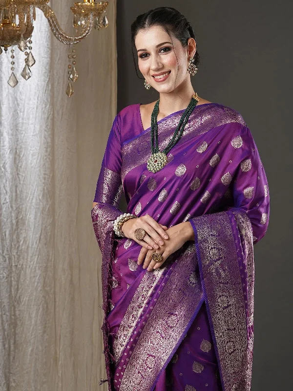 Saree Mall Women's  Blend Purple Woven Design Designer Saree With Blouse Piece-18PAKHI1902 Elegant Silk Blouse