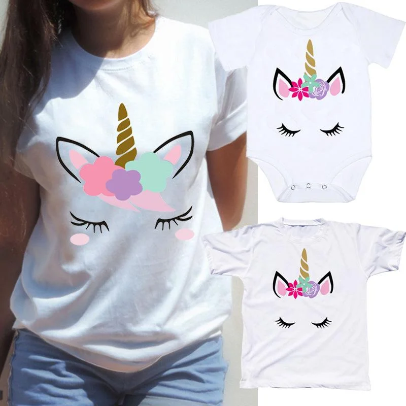 Matching Mommy & Me Unicorn T-shirt-- Print Jacquard Patchwork
