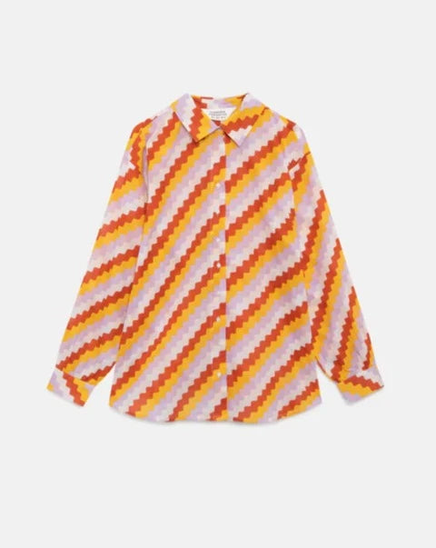Beach Stripe Shirt-- Zippered Buttoned Snapped