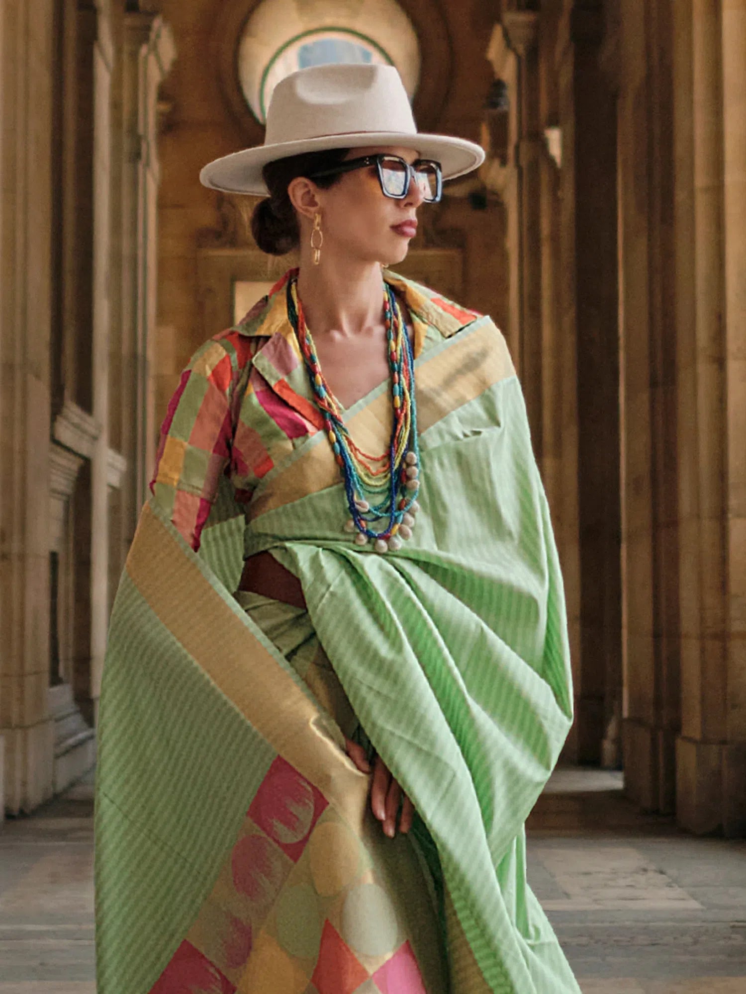 Saree Mall Women's Soft  Light Green Woven Design Designer Saree With Blouse Piece-KUBE345006 Ruffled Neck Blouse