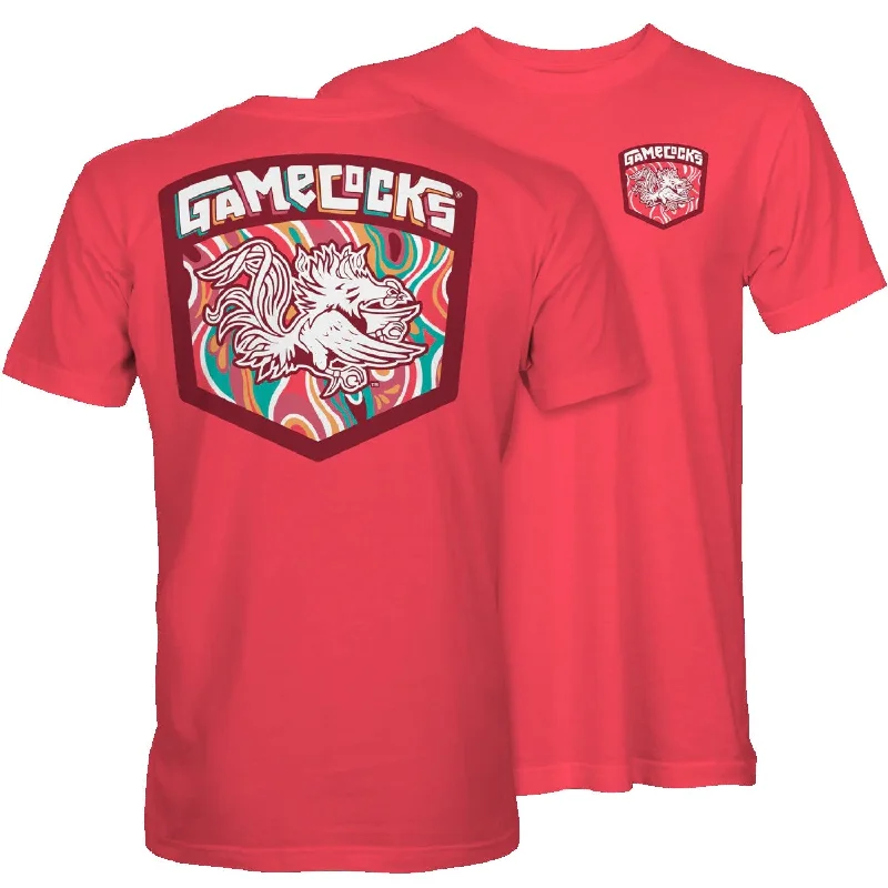 CORAL GAMECOCKS COLOR BADGE T-SHIRT-- Fleece Nylon Spandex
