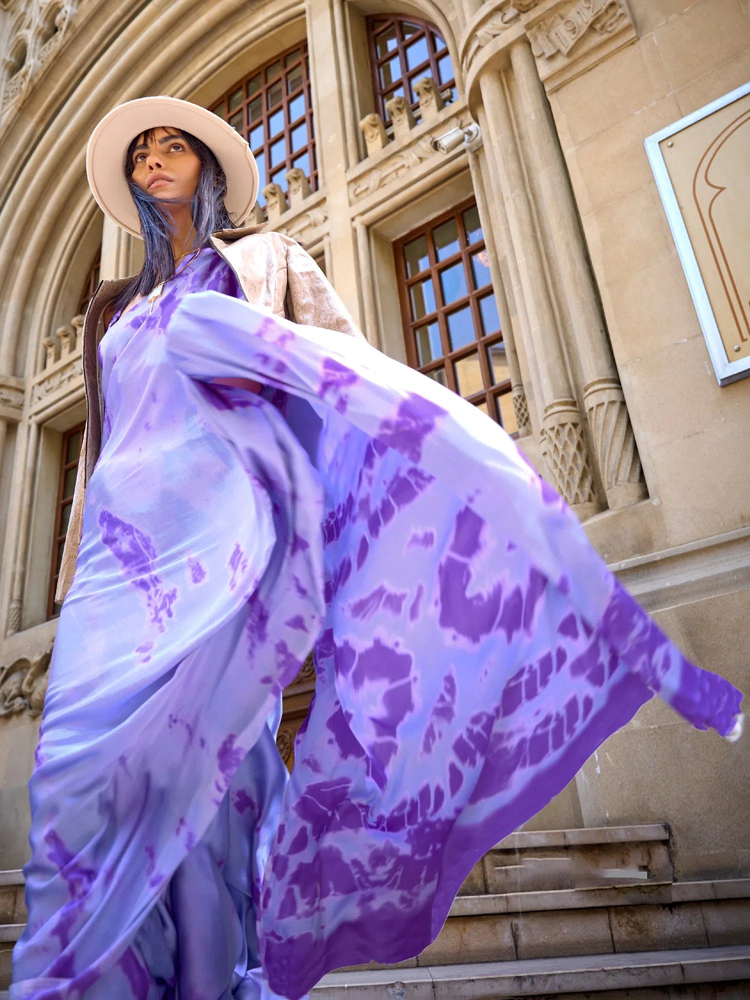 Saree Mall Women's Crepe Lavendar Digital Print Designer Saree With Blouse Piece-KUBIK324018 Casual Button Blouse
