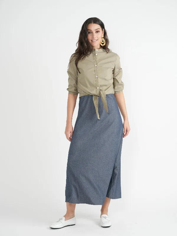 Cotton Tie Blouse 8847 Elegant Peplum Blouse