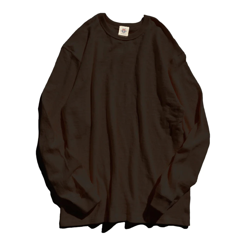 16oz Japanese Organic Cotton Long-Sleeve T-Shirt Hand-Dyed with Chestnut - Dark Kuri-- Spandex Blend Rayon Blend Denim Blend