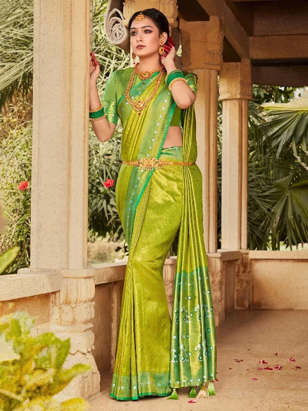 Saree Mall Women's Kanjeevaram  Lime Green Woven Design Designer Saree With Blouse Piece-VIRAST5206 Modern Oversized Blouse