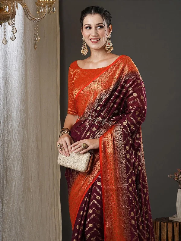 Saree Mall Women's Georgette Purple Woven Design Designer Saree With Blouse Piece-21ALEKHA2102 Embroidered Cotton Blouse