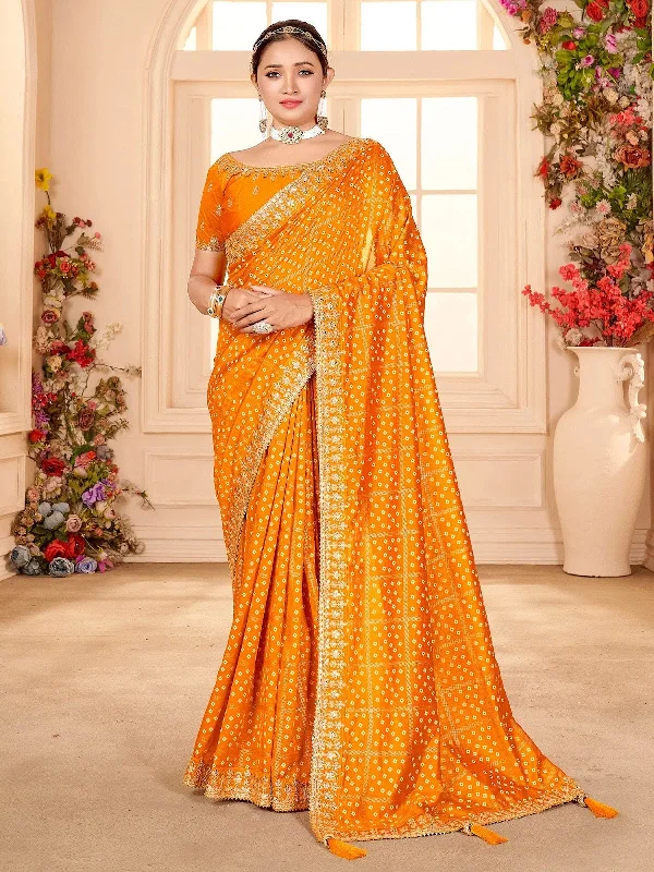 Saree Mall Women's Vichitra  Yellow Embellished Designer Saree With Blouse Piece-ANGEL2005 Gathered Detail Blouse