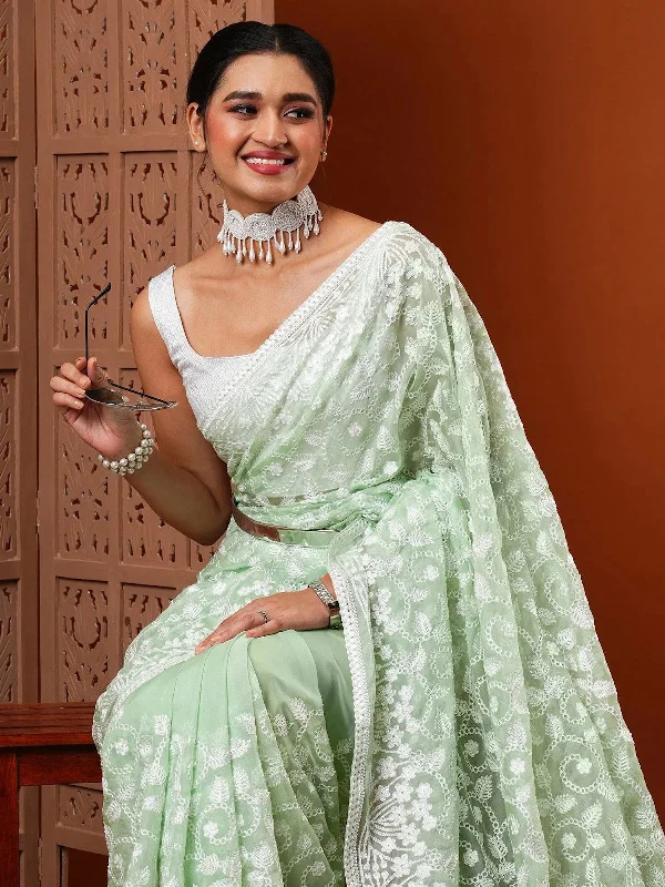 Saree Mall Women's Organza Sea Green Embroidered Designer Saree With Blouse Piece-7KAVI705 Feminine Ruffle Blouse Saree Mall Women's Organza Sea Green Embroidered Designer Saree With Blouse Piece-7KAVI705 Feminine Ruffle Blouse