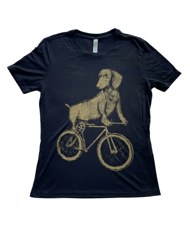 Dachshund on A Bicycle Women's Shirt-- Welt Pockets Slit Pockets Flap Pockets