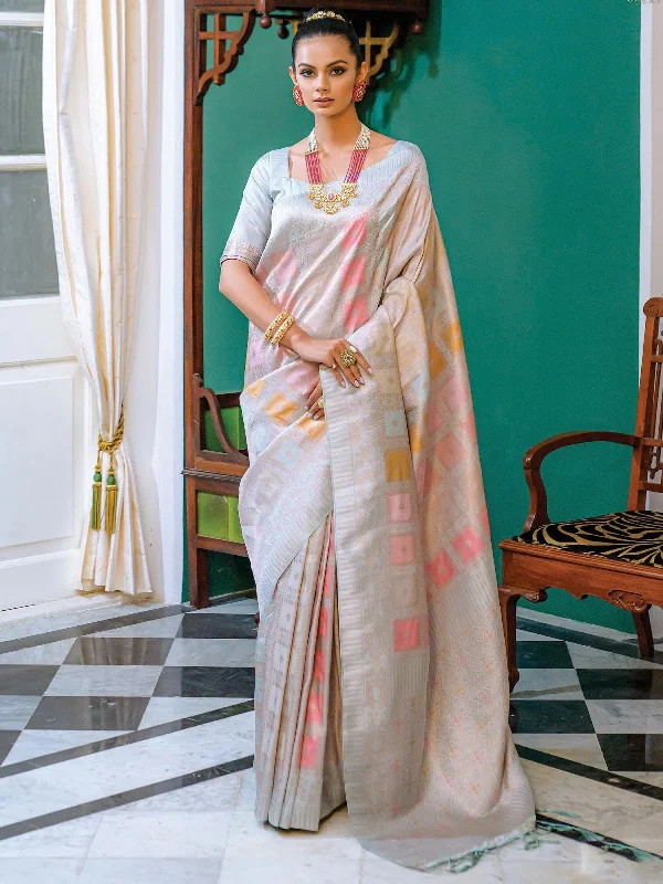 Saree Mall Women's  Blend Multicolored Woven Design Designer Saree With Blouse Piece-SNGRIA8003 Feminine Tie Blouse
