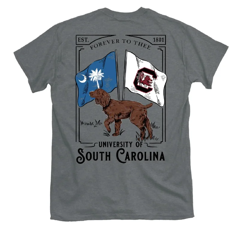 GRAY SOUTH CAROLINA BOYKIN SPANIEL WITH FLAGS T-SHIRT-- Lace Blend Ribbed Blend Corduroy Blend