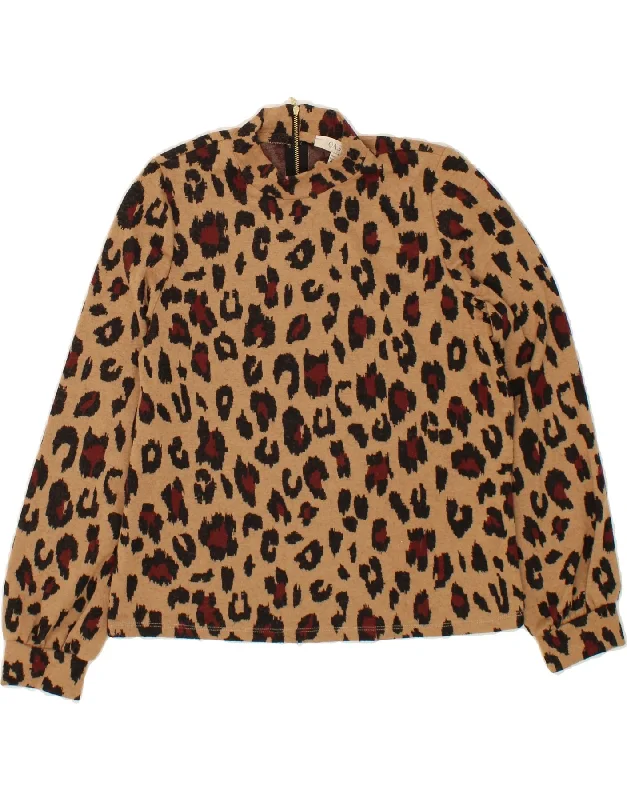 OASIS Womens Long Sleeve Blouse Top UK 14 Medium Brown Animal Print Sleeveless Chiffon Blouse