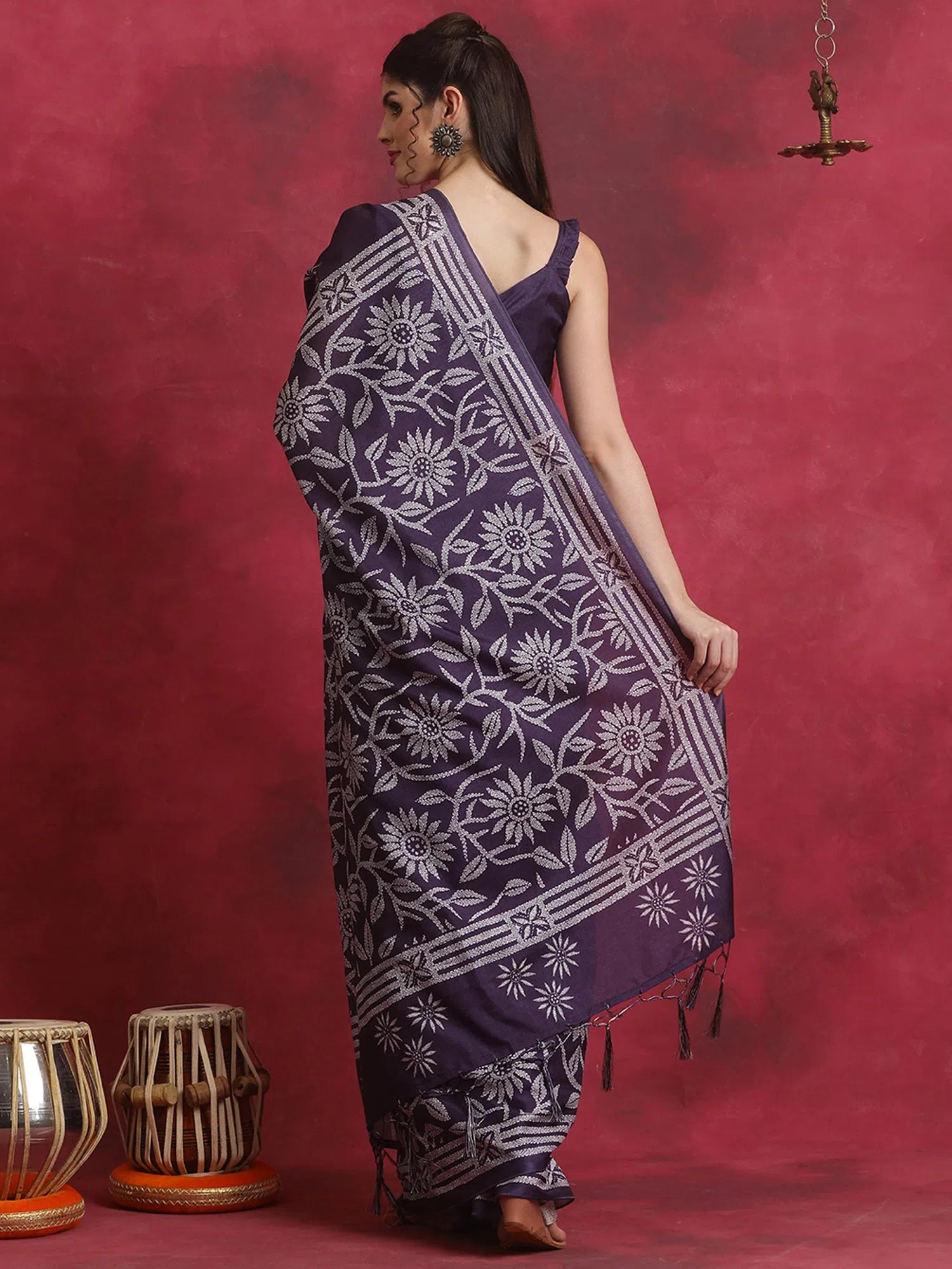 Saree Mall Women's Manipuri  Purple Printed Designer Saree With Blouse Piece-KNTHAC908 Cotton Casual Blouse