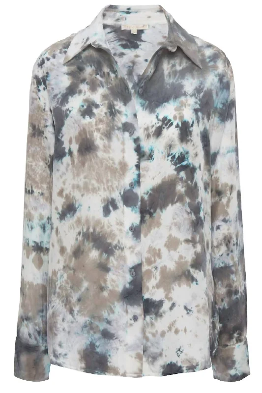 Tie Dye Button Blouse In Grey Multi Stylish Wrap Blouse