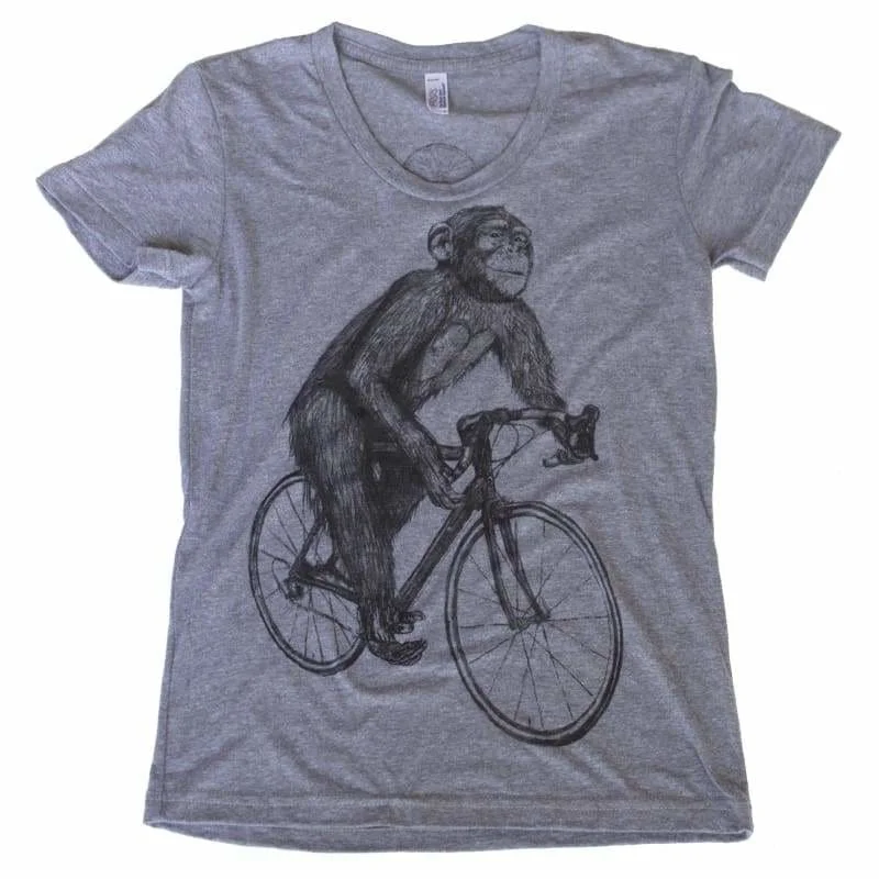 Chimpanzee on a Bicycle Women's Shirt-- Zippered Front Buttoned Front Snap Front