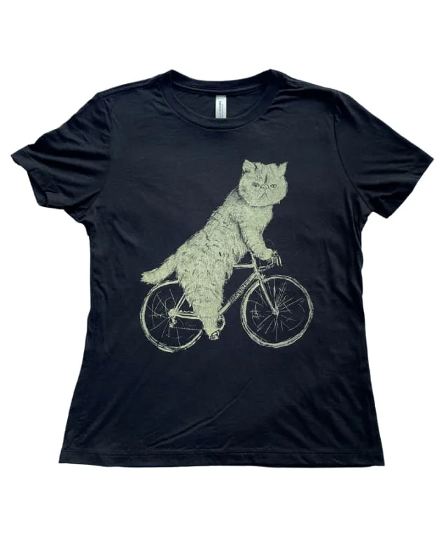 Flat Face Cat on A Bicycle Women's Shirt-- Knit Fabric Woven Fabric Fleece Fabric