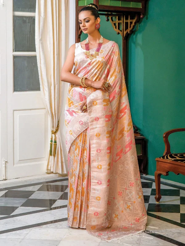 Saree Mall Women's  Blend Multicolored Woven Design Designer Saree With Blouse Piece-SNGRIA8006 Silky Draped Blouse