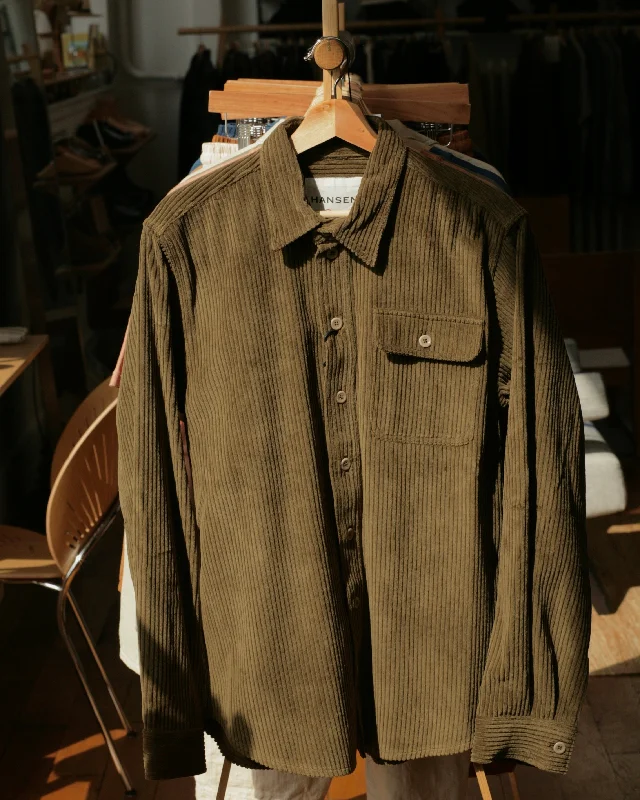 SILAS Elephant Cord Overshirt | Seaweed-- Iron Safe Non-Iron Wrinkle Free