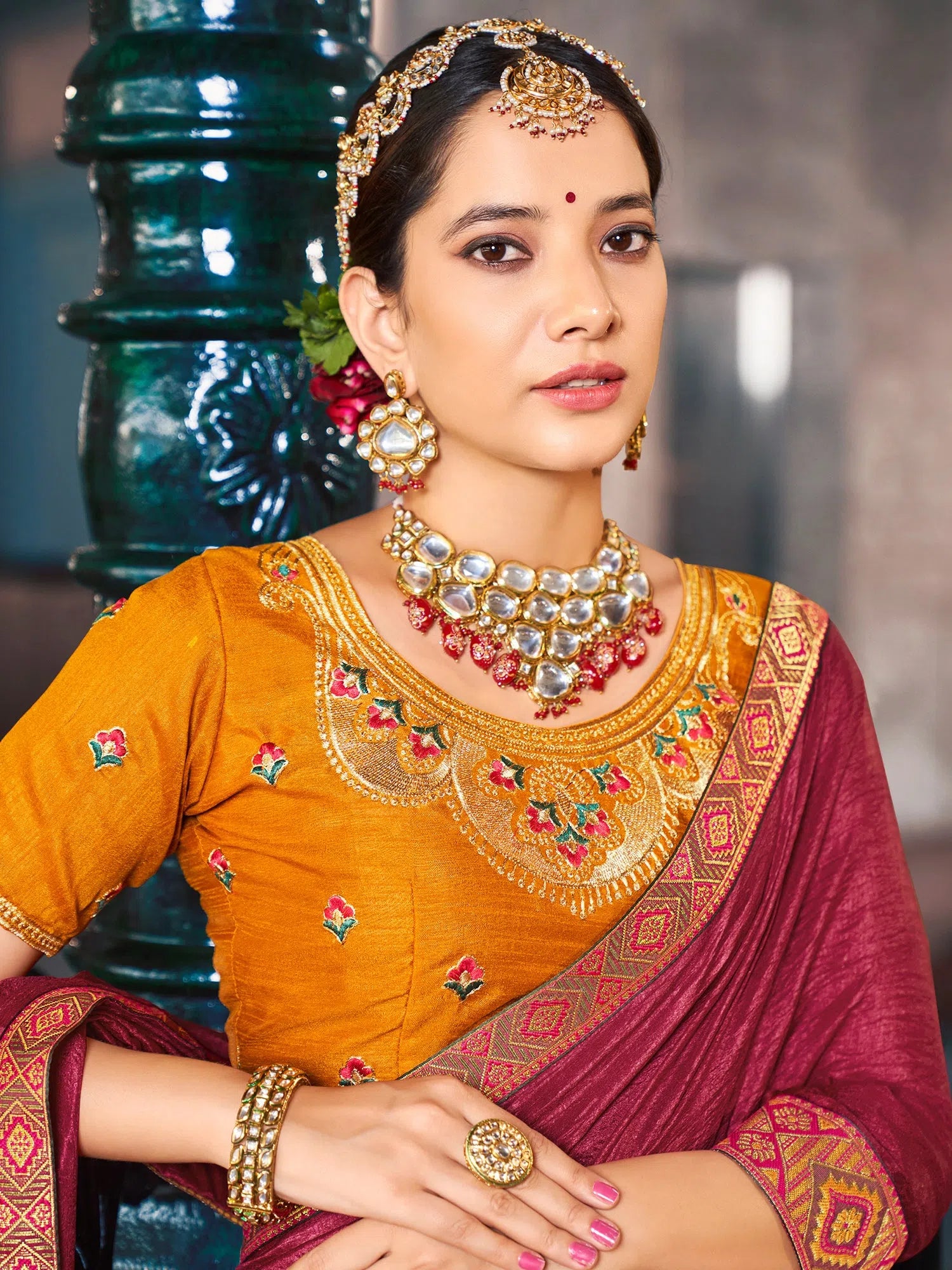 Saree Mall Women's Vichitra  Pink Embellished Celebrity Saree With Blouse Piece-KSTURI81826 Sheer Sleeve Blouse