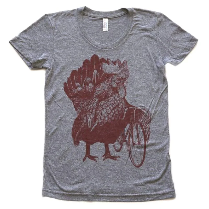 Chicken on a Bicycle Women's Shirt-- Hooded Caped Shawl Collar