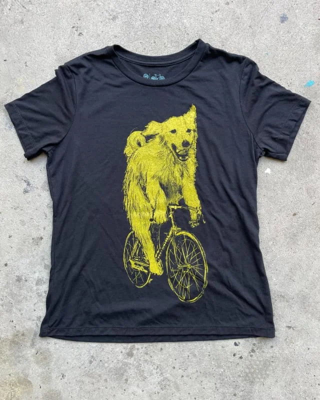 Golden Retriever on A Bicycle Women's Shirt-- Satin Fabric Silk Fabric Chiffon Fabric