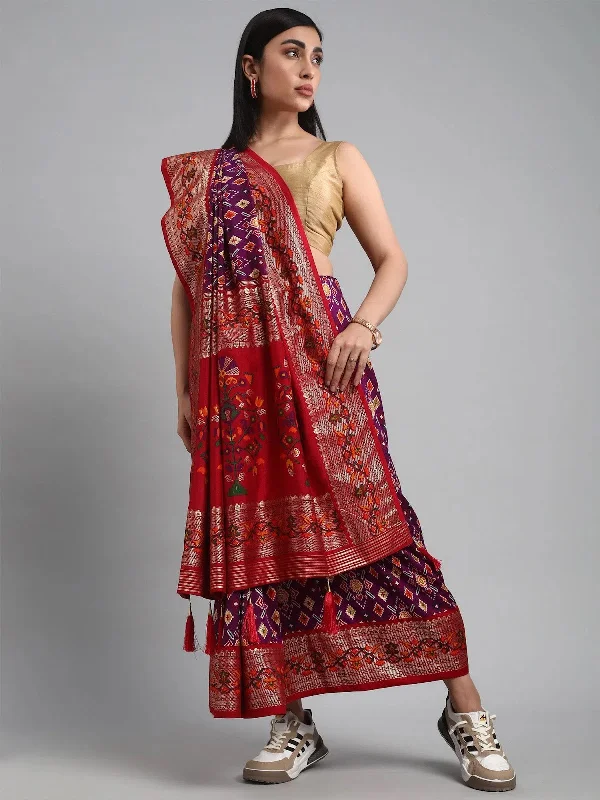 Saree Mall Women's  Blend Purple Woven Design Designer Saree With Blouse Piece-SMNGLM1008 Smart Casual Blouse