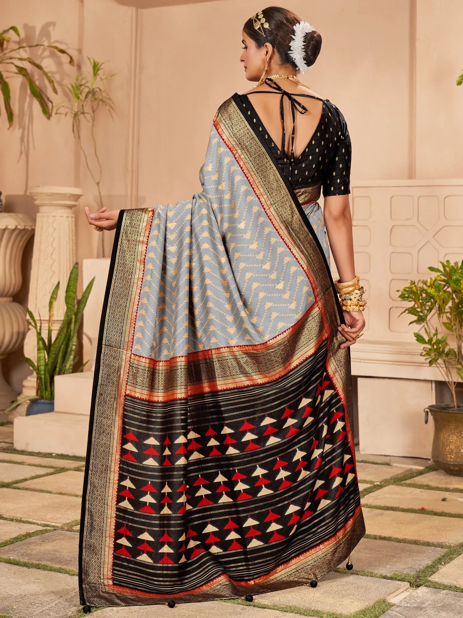 Saree Mall Women's  Blend Grey Woven Design Designer Saree With Blouse Piece-MDHURM2004 Subtle Shimmer Blouse