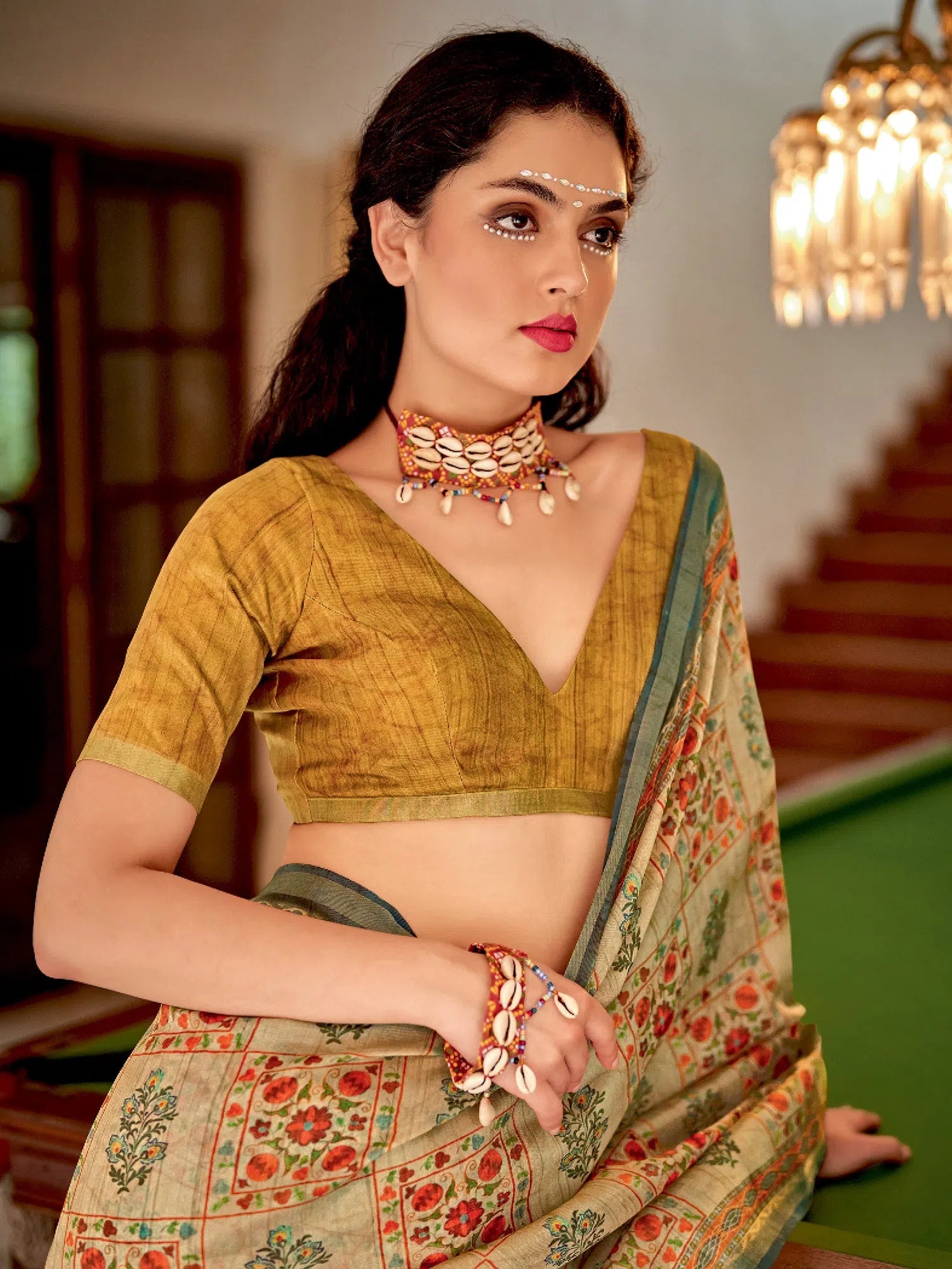 Saree Mall Women's Soft  Beige Printed Designer Saree With Blouse Piece-GRUHAM106 Elegant Semi-Sheer Blouse