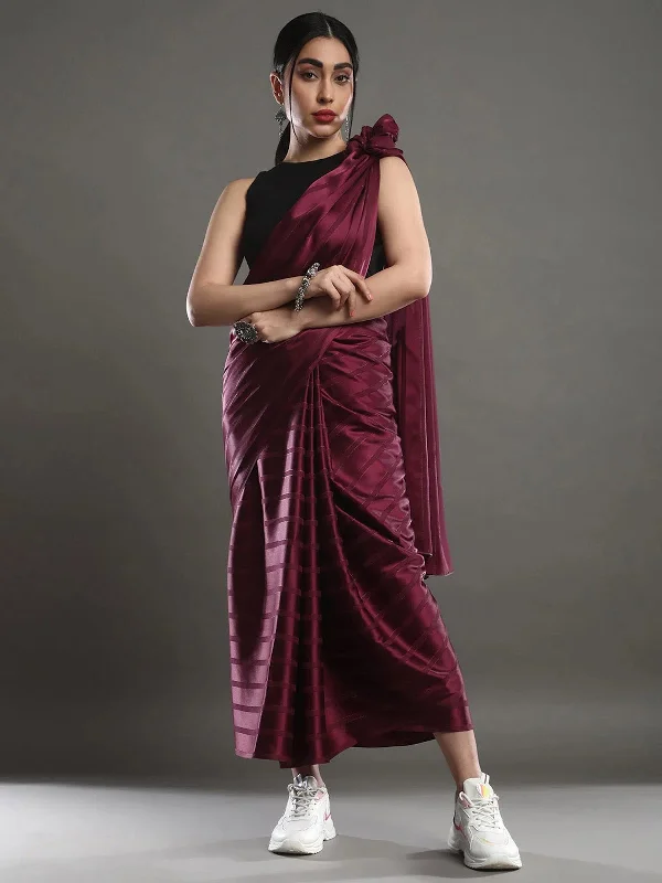 Saree Mall Women's Satin  Purple Solid Designer Saree With Blouse Piece-6STRP7101 Chic Sleeveless Blouse