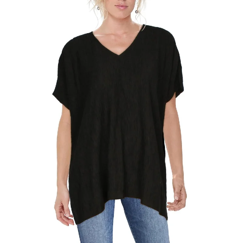 Womens V Neck Cap Sleeve Blouse Peter Pan Blouse