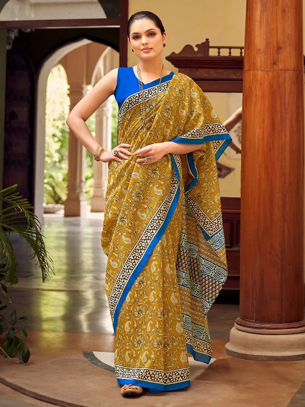 Saree Mall Women's Bhagalpuri  Olive Printed Celebrity Saree With Blouse Piece-28WOM28905 Asymmetric Hem Blouse