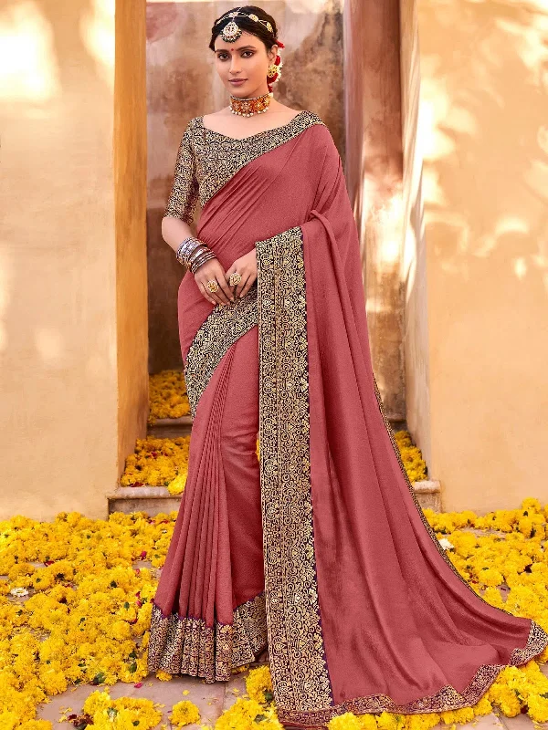 Saree Mall Women's Vichitra  Mauve Embellished Designer Saree With Blouse Piece-NALLI81643 Lightweight Chiffon Blouse