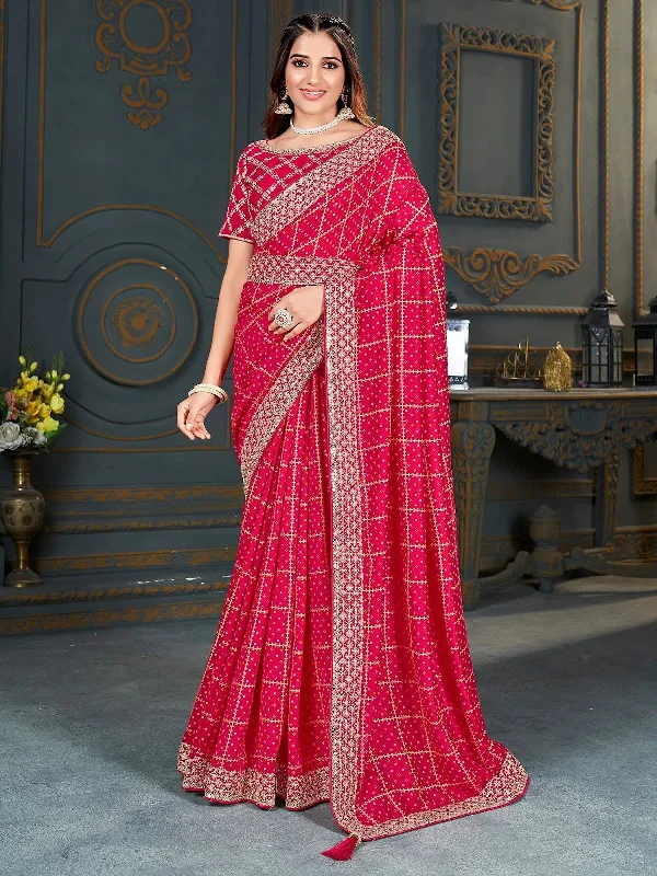 Saree Mall Women's Vichitra  Pink Embellished Designer Saree With Blouse Piece-ANGEL1005 Silky Draped Blouse
