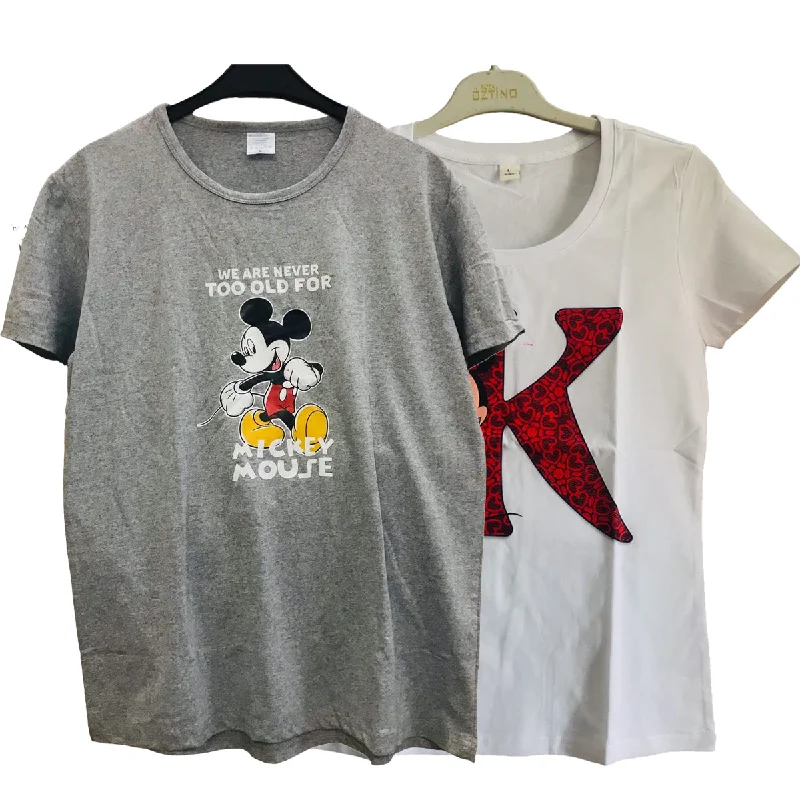 2 PCS Women's Micky Mouse Printed T-Shirt S4545684-- Terry Blend Velvet Blend Canvas Blend